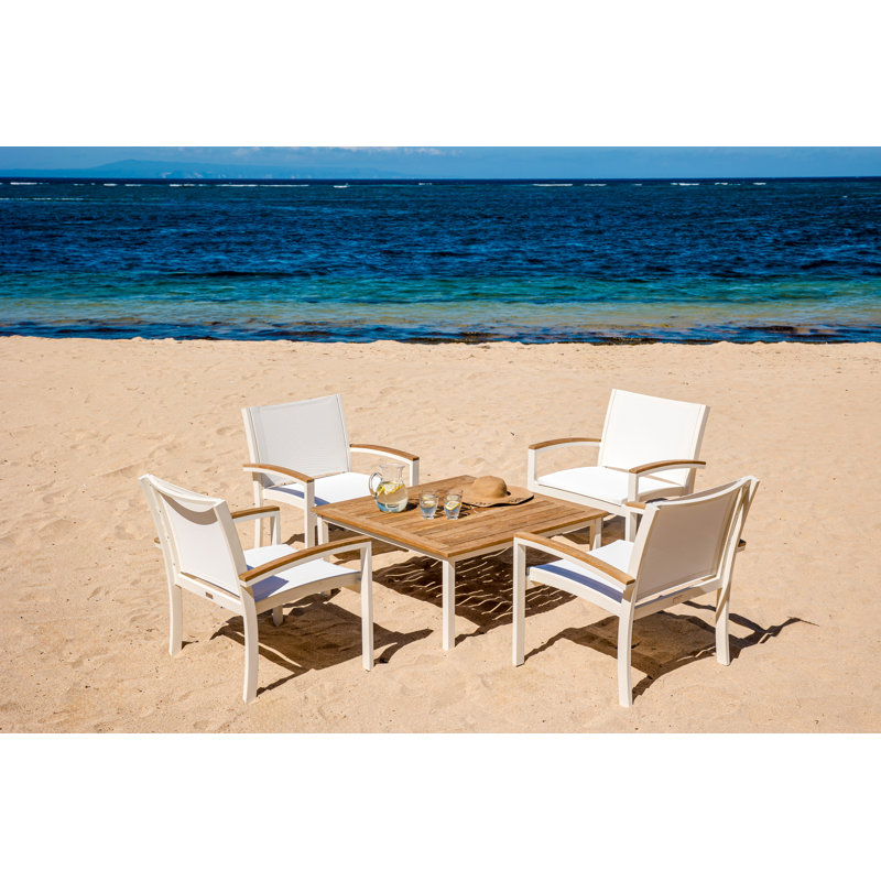 Tribeca Aluminum Teak Sling Stacking Lounge Chair, White/Brown