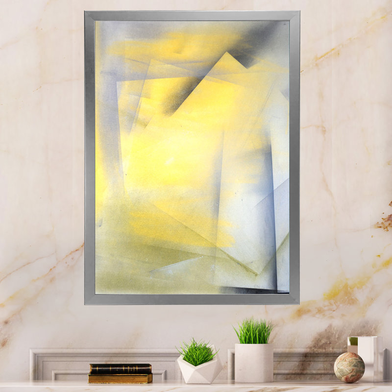 «Grey and Yeollow Abstract Merging» - Décoration murale moderne et contemporaine en toile, Cadre photo argenté