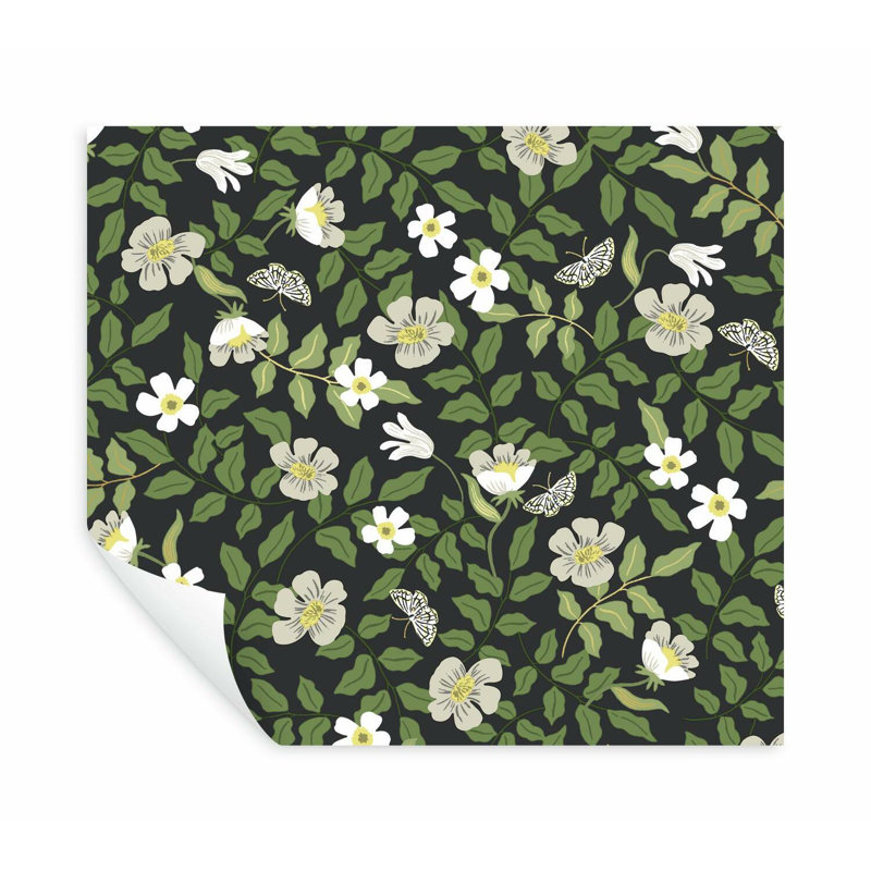 Primrose 20' L x 20.5" W Peel and Stick Wallpaper Roll, Off White/Black