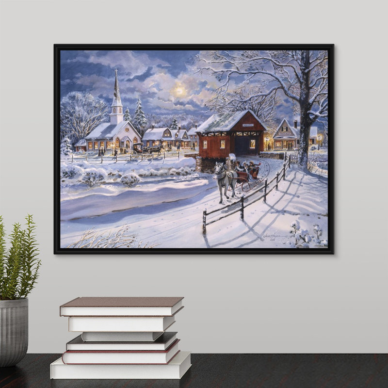 "winter-bateau" par jess hager, peinture sur toile, Cadre noir, H 12 po x l 16 po x P 1,75 po