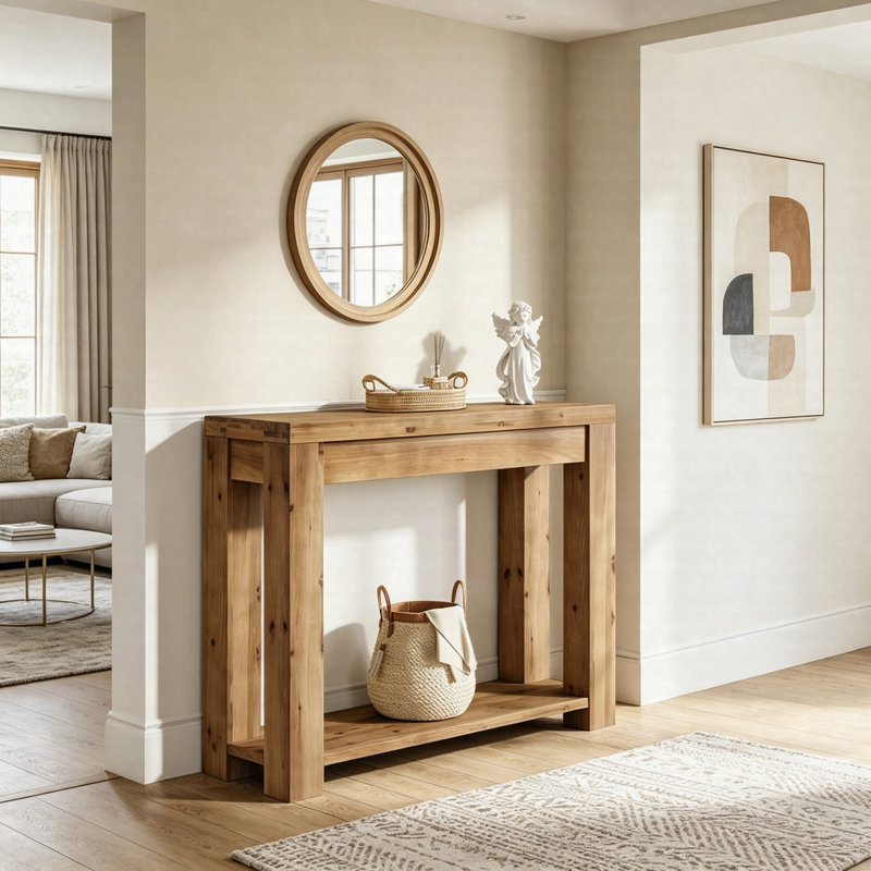 Console en bois massif de 43,31 po, table de canapé d'entrée à 2 niveaux Farmhouse, table de salon avec couloir étroit