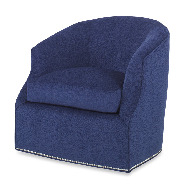 Calvert Upholstered Swivel Barrel Chair, Polished Nickel Small, Margaret Uniform