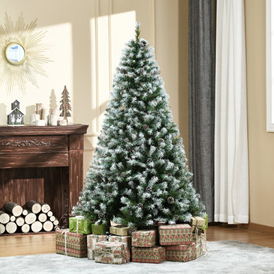6' Christmas Tree With Winter Flock Design, 800 Branch Tips, 61 Pine , Strong Base Snowy Look, Firm Construction