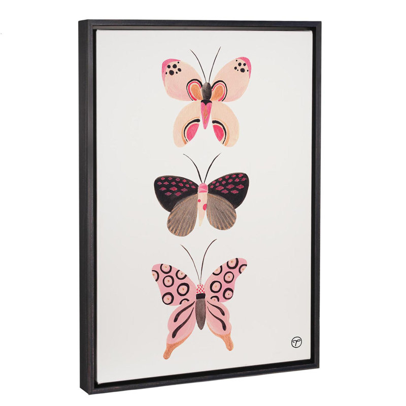 «Butterfly Trio», art encadré, H 26 po x l 18 po x P 1,5 po, Toile avec cadre noir patiné