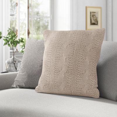 Aryaz Cable Knit Cotton Feather Throw Pillow