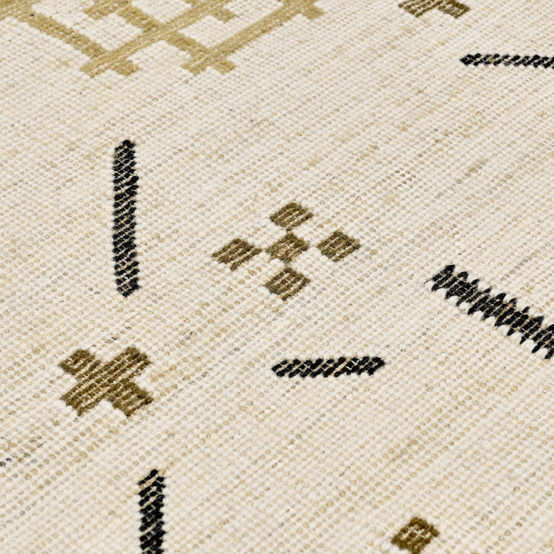 Handwoven Caviar Ivory Geometric Wool Area Rug Runner