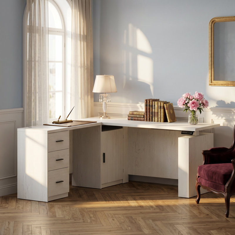 Bureau électrique debout en forme de L, hauteur de mémoire réglable de 63 po, bureau à domicile avec panneaux d'intimité