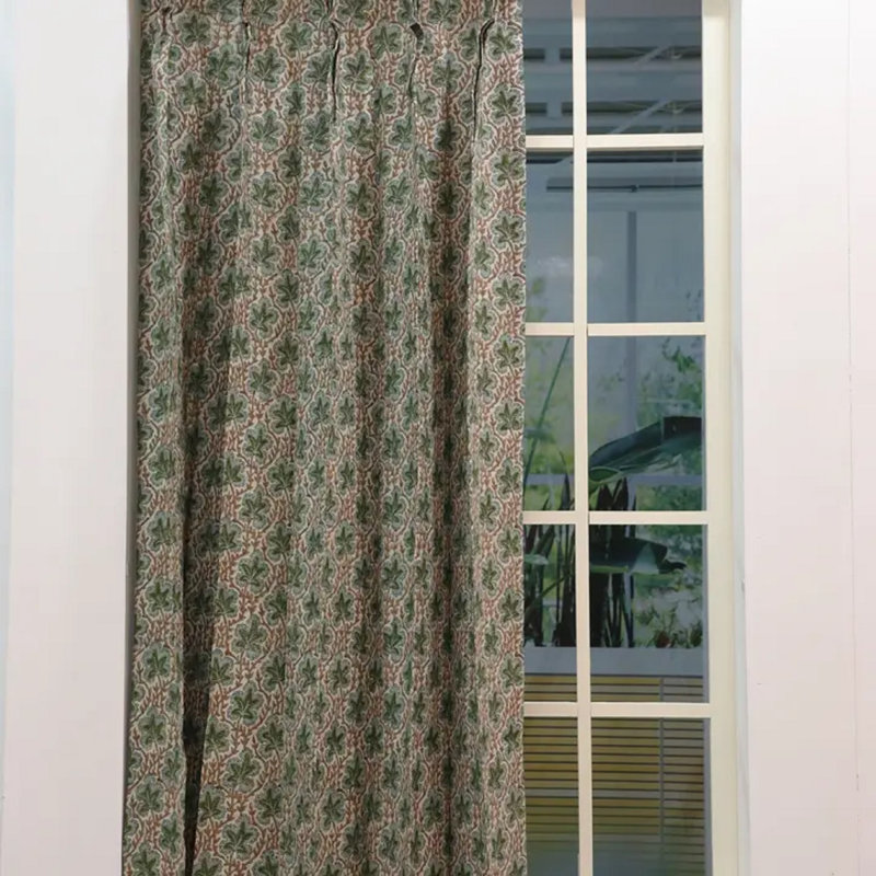 Fabdivine Pure Linen Block Print Plated Curtain for Door, Window Shades, Pushp Samita, 27" W x 108" L