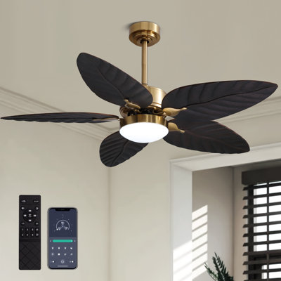 52" Tropical 5 Blade Dimmable Ceiling Fan With Led Lights And Remote Control