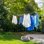 Corde à linge d'extérieur (164 pi) avec piquet de sol, housse, pinces à linge et sac pour l'extérieur