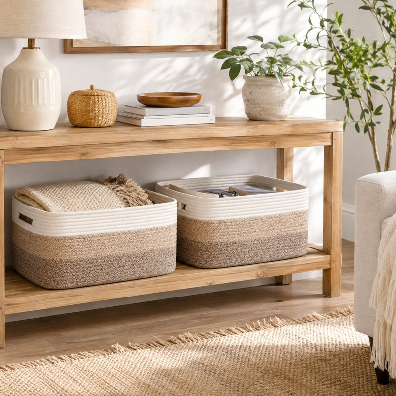 2 Pack Woven Cotton Rope Storage Baskets