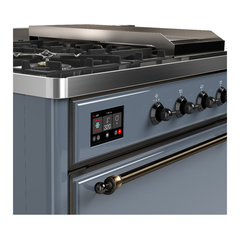 Majestic III Series 48 Inch Dual Fuel Range with 5 Sealed Burners, Griddle, Frenchtop in Burgundy (Natural Gas, Chrome Trim)