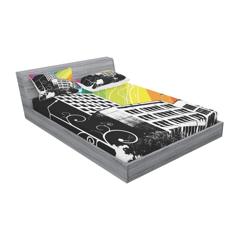 Ensemble de draps en ciel d’inspiration immeubles, Ensemble de drap pour grand lit avec drap-housse