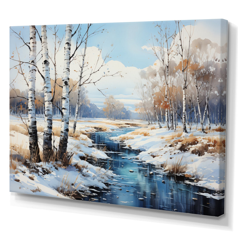 Birch Woods Winter Whispers IV - arbre, art mural Birch, H 34 po x l 44 po x P 1,5 po, Toile tendue