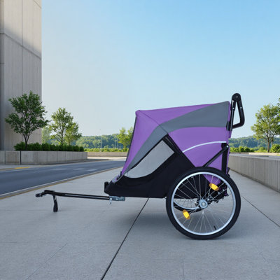 2-In-1 Bike Trailer & Push Cart For Pets - Detachable Bike Hitch & Push Handle Included - Quick Release Wheel, Internal Leash
