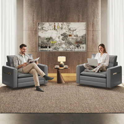 Fauteuil pivotant à 360° avec soutien lombaire, fauteuil pivotant avec assise profonde | Revêtement en similicuir souple, base pivotante en métal, gris, idéal pour la lecture et la détente, salon