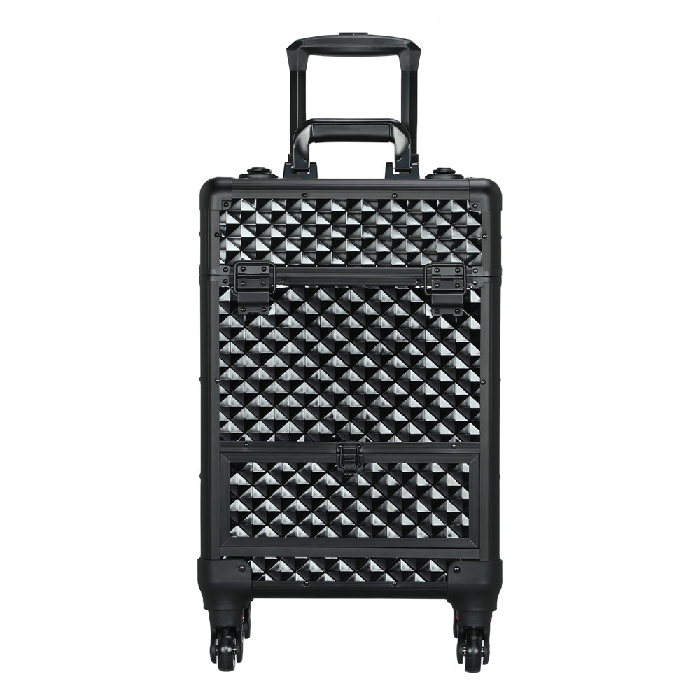 Rolling Cosmetic Case Professional Makeup Suitcase Travel Case Organizer with Drawer Black