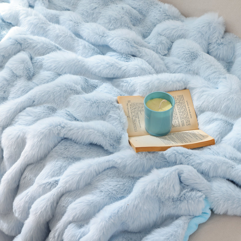 Jeté en fausse fourrure pour canapé-lit en lapin - couverture duveteuse bleu clair pour le salon de la chambre à coucher, douillet douillet moelleux, moelleux, luxueux, épais et épais, hiver, 60 po x 80 po
