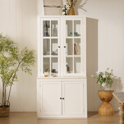 2 armoires de garde-manger de 75,25 po de hauteur et deux tablettes triangulaires à côtés, costume mural de style rétro de 105,5 po de largeur avec portes en verre, pour les couloirs, le salon, le bureau, le studio ou l'espace de travail