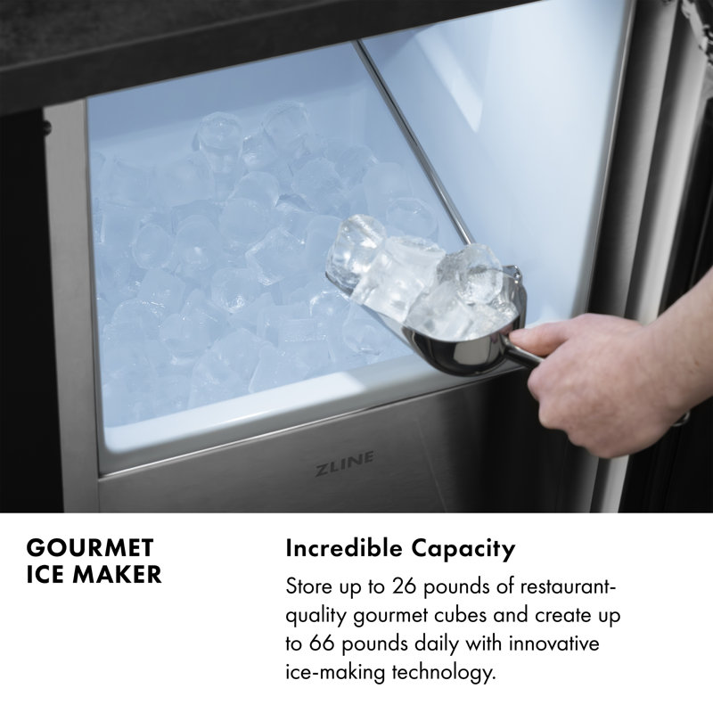 ZLINE Autograph 15 inch Touchstone White Matte Gourmet Ice Maker w/ Bronze Handle, Stainless Steel/Stainless Steel