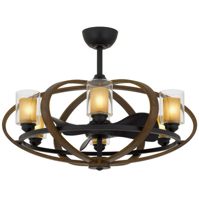 Ventilateur de plafond rustique Fandelier de 36 po de largeur avec abat-jour en verre, télécommande à 6 vitesses, ampoules DEL E12 8 W à intensité variable
