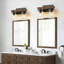 Éclairage de salle de bain à intensité variable en bois 2 lumières Aubagne pour salle de bain avec abat-jour cylindrique en verre transparent-819920031