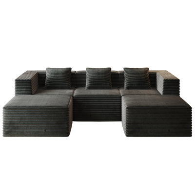 Modular Living Room Sectional Couch, Deep Seat, High-Density Memory Foam, Boneless Upholstery, No Assembly (3 Seats + 2 Ottomans)