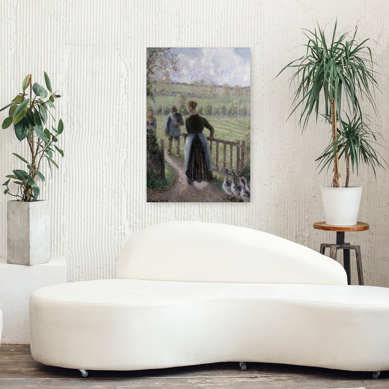 The Woman With The Geese, 1895 Impressionist Abstract Contemporary Goose Landscape Wall Art Print by Camille Pissarro - 1 Piece Wrapped Canvas Wall Art
