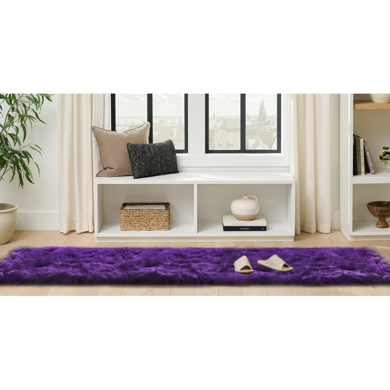 Plush Faux Sheepskin Grape Shag Area Rug, Tapis de couloir 2 pi x 10 pi
