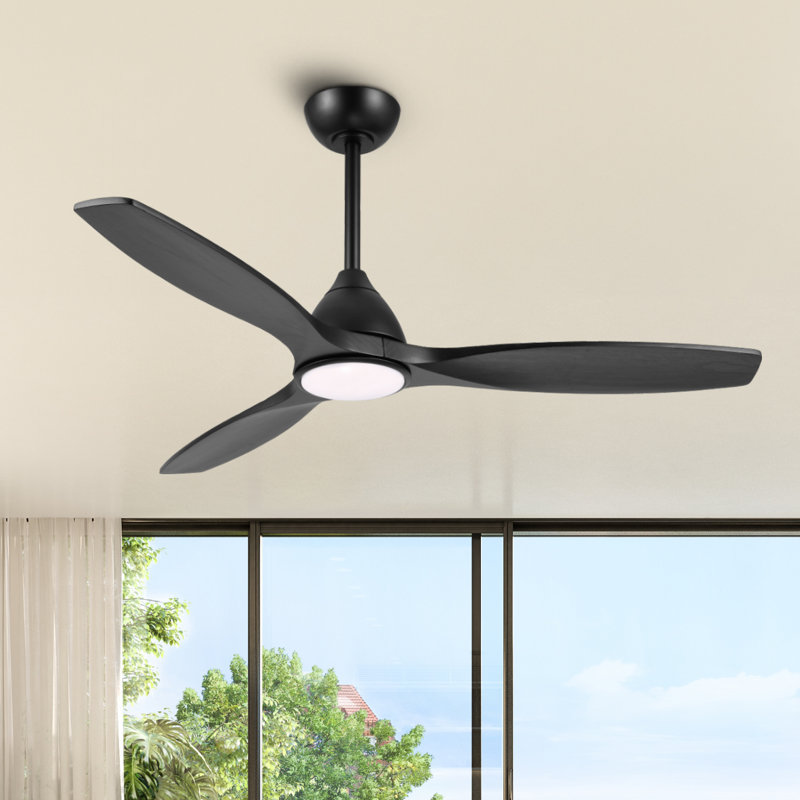 Ventilateur de plafond 52 po à 3 pales DEL avec télécommande et éclairage inclus Balmer, Noir, Noir