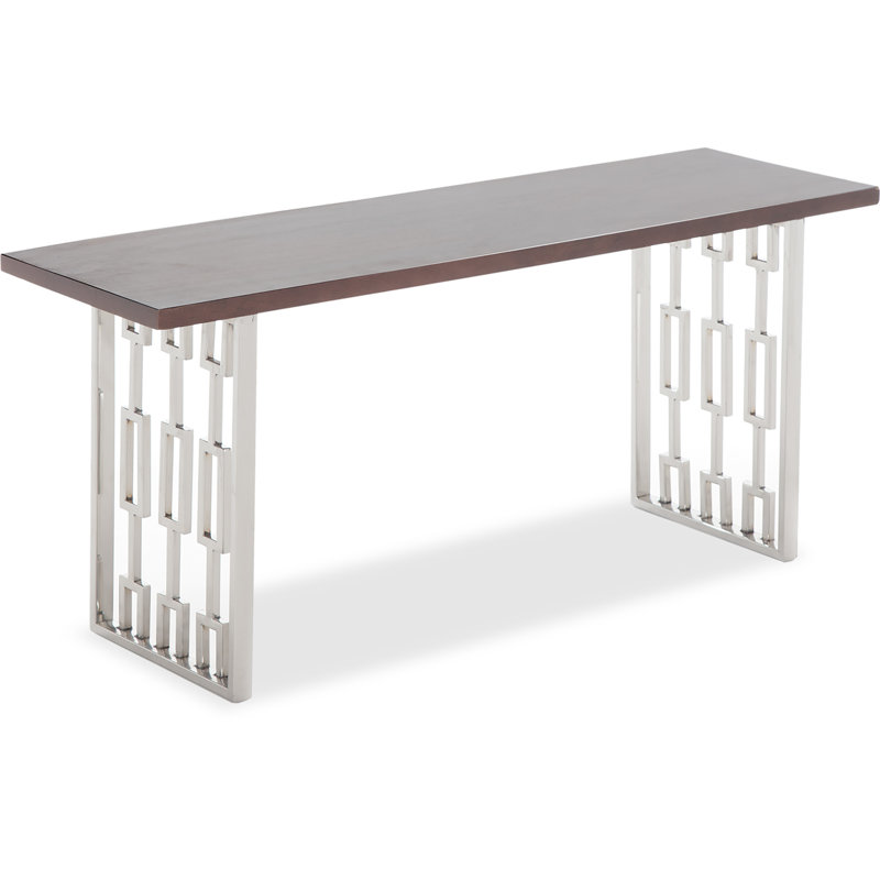 Lennox Dark Walnut Brown Wood and Silver Metal Bench