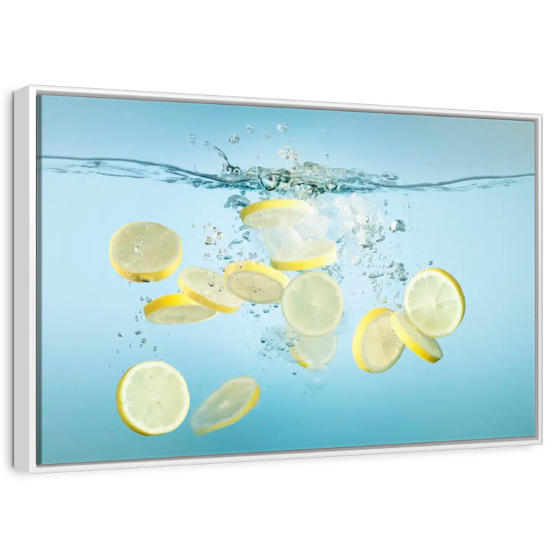 Tranches de citron dans l'eau, Cadre flottant blanc, 37 po x 25 po
