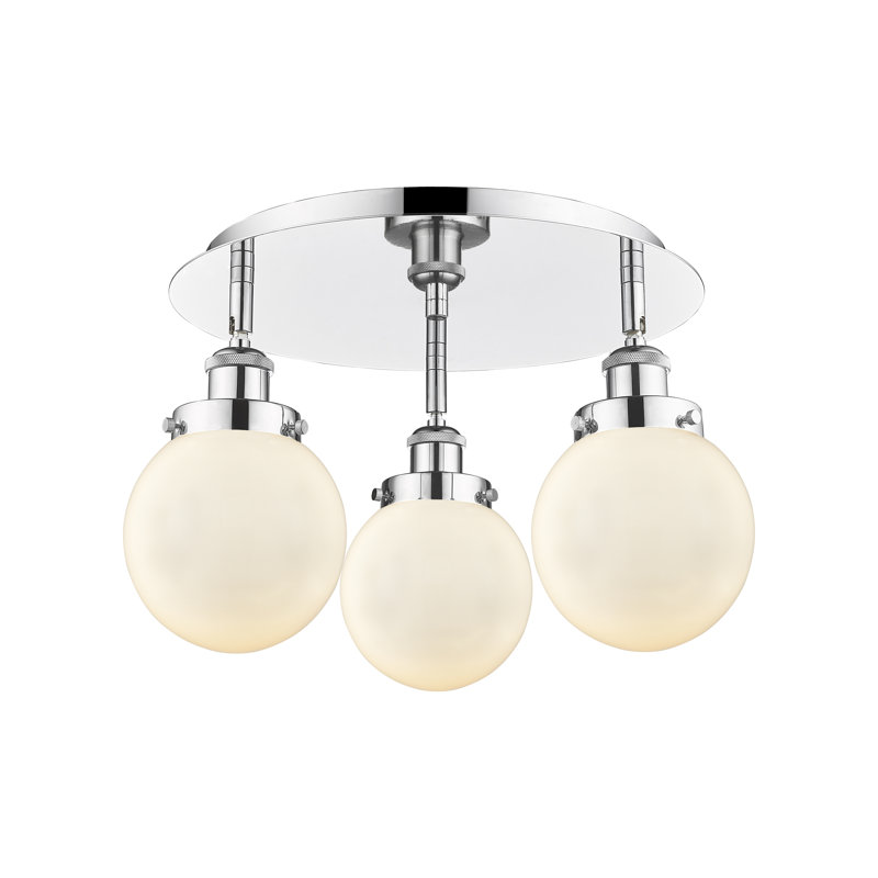Alphonsa Glass Flush Mount, Matte White, Polished Chrome