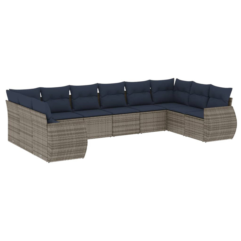 Ensemble de canapé de patio 11 pièces avec coussins en rotin de polyester, Coussin bleu marine / structure grise