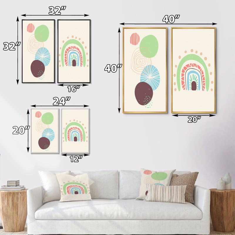 Primitive Abstract Retro Designs II - ensemble de 2 reproductions, H 40 po x l 40 po x P 1,5 po, Cadre noir