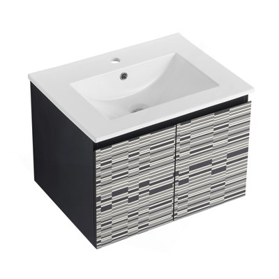 Meuble-lavabo flottant mural avec lavabo en céramique et porte d'armoire à fermeture en douceur
