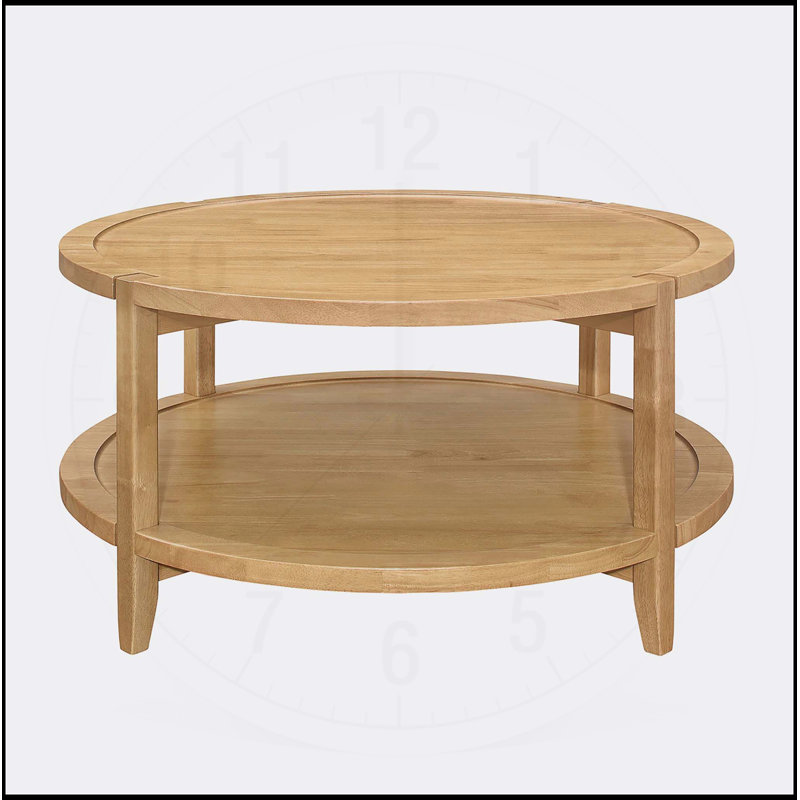 Table basse ronde en bois avec tablette inférieure, finition érable pour esthétique campagne moderne et rangement supplémentaire