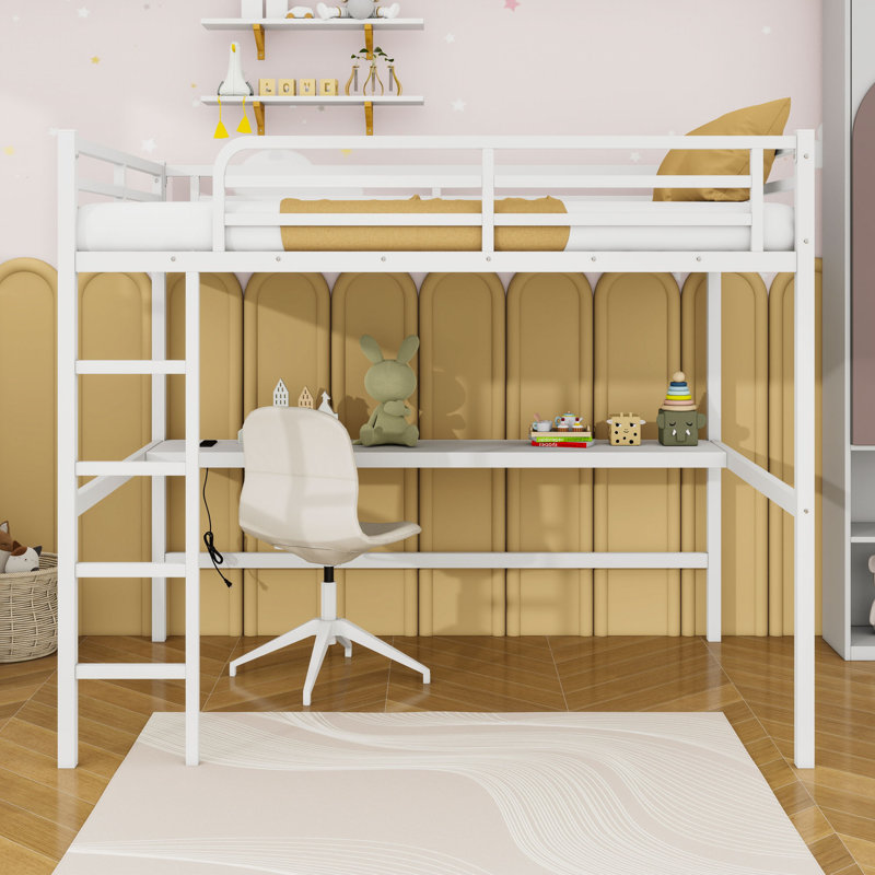 Queen Size Loft Bed With Desk And Smart LED Lighting