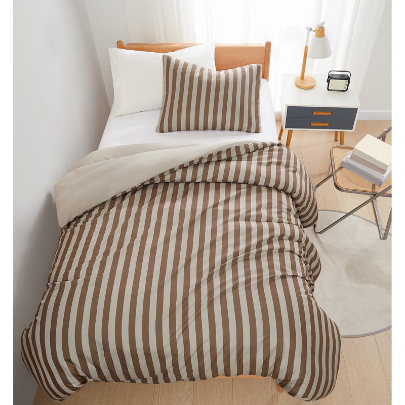 Truly Soft Weston Stripe Microfiber Duvet Sets, Twin Duvet Cover + 1 Standard Sham, Brown Striped