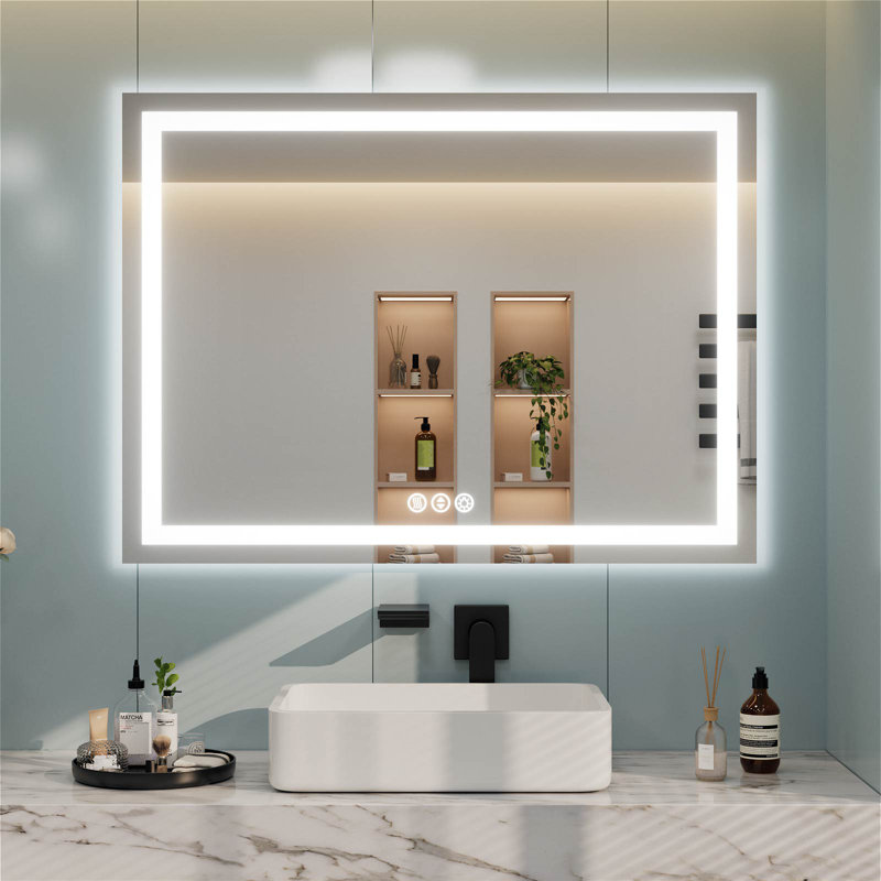 GIVING TREE 48" ×36” Rectangular Frameless LED Mirror Dimmable Defog Wall-Mounted Bathroom Vanity Mirror, 36" x 48"