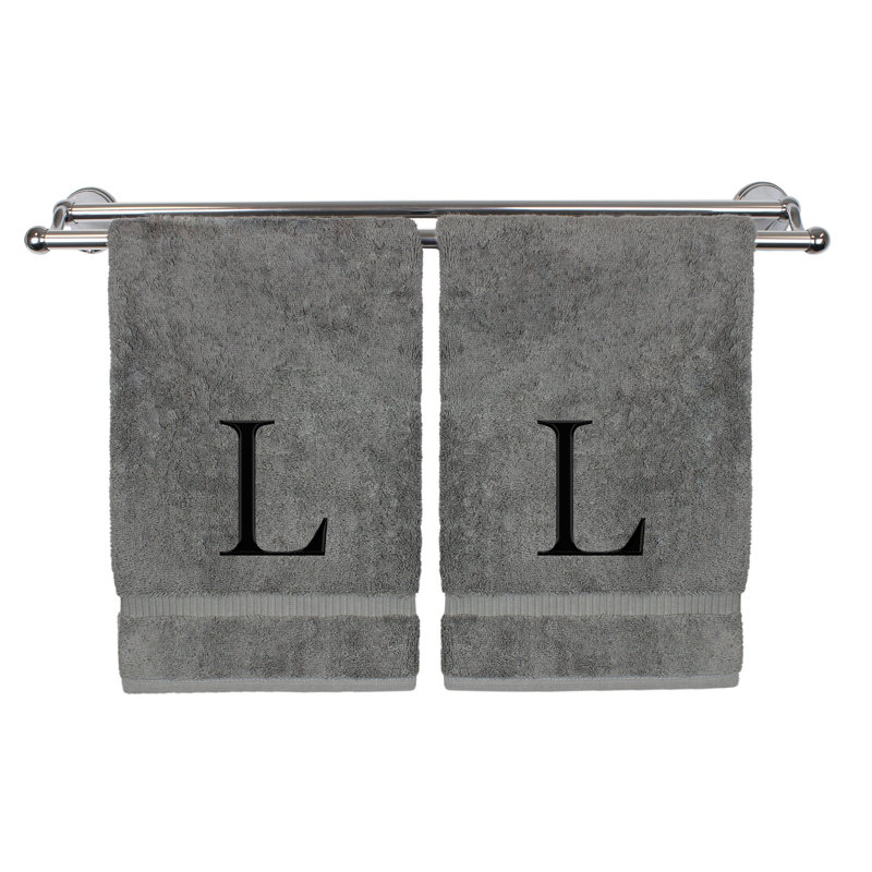 Essuie-mains monogrammés - ensemble de 2 - lettre bloc, L, Gris/noir