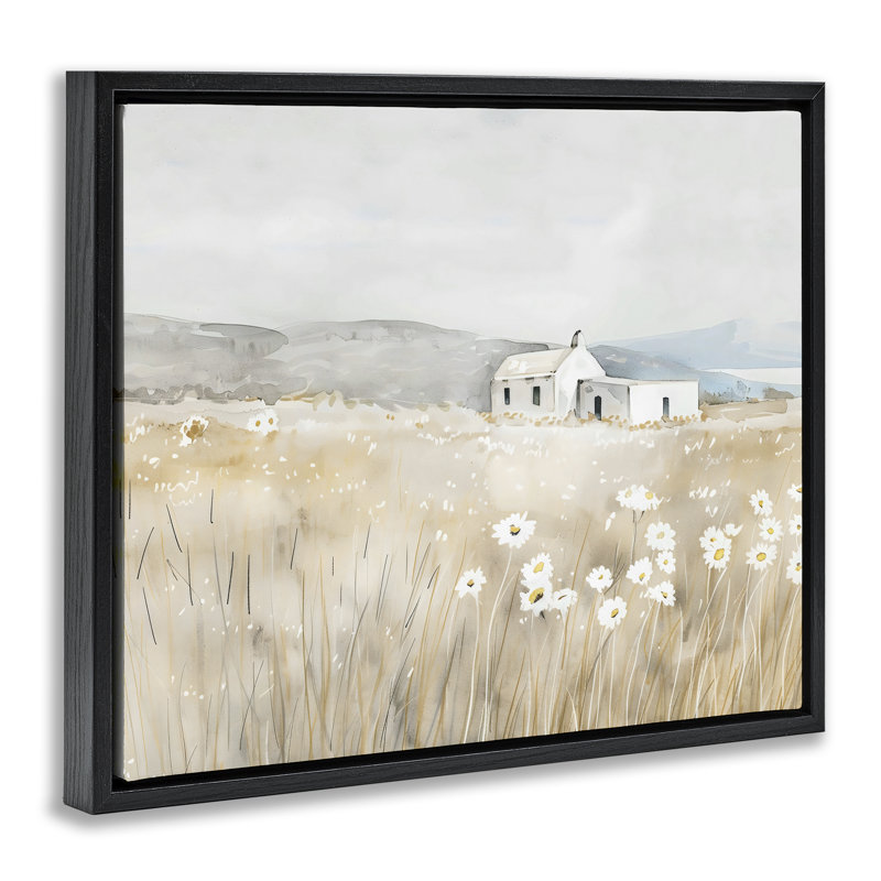 Rustic Landscape Pasture Floating Frame, design by Creative Studio, Jet Black Floater Frame, 17" H x 21" W