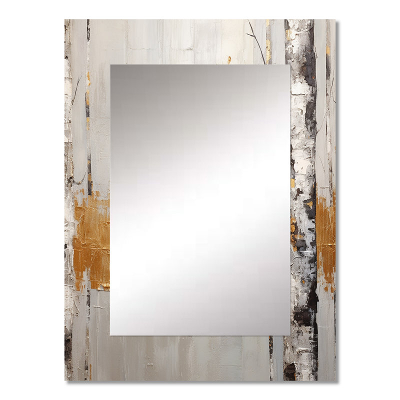 Arbre monochrome Whispers of Grey III - miroir décoratif monochrome, grand miroir mural doré, impression sur métal