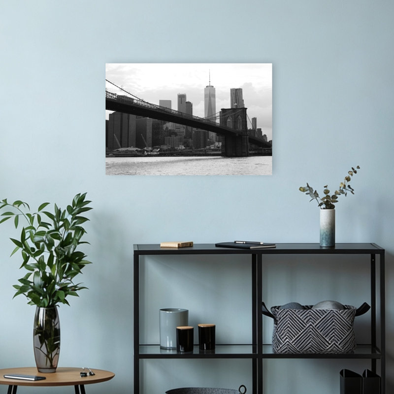 Iconic Brooklyn Bridge Skyline Abstract Contemporary Architecture City Wall Art Print 1 Piece Wrapped Canvas Wall Art