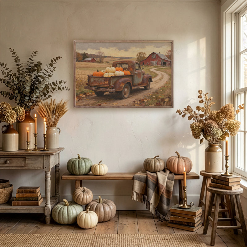 Rusty Pumpkin Truck Headed Home, H 10 po x l 16 po