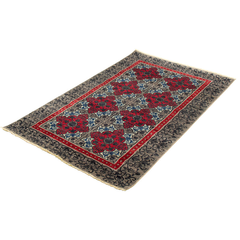 Tapis unique en laine noué à la main gris nouvel âge Lahore Fin 5 pi 1 po x 8 pi 4 po Carthon