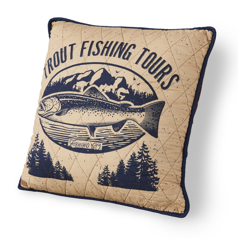 Lakehouse Trout Cotton Throw Pillow