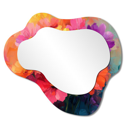 Pop Art Poppies Blossoms In Neon Colors I - Poppies Asymmetrical Decorative Mirror, Traditional irregular Wall Mirror, Printed on Metal
