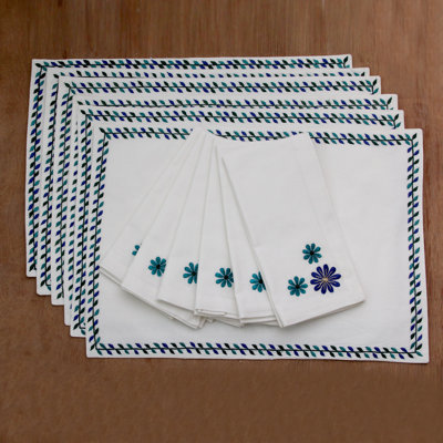 Ontario Cotton Embroidered Rectangle Placemat And Napkin Set