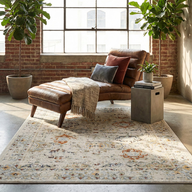 Vintage Distressed Area Rug Floral Medallion Pattern Traditional Oriental Cream Beige, Rectangle 7'10" x 10'6"